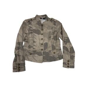 Martha B. Women’s Camo Camouflage Jacket Button Front Military Style Tan M